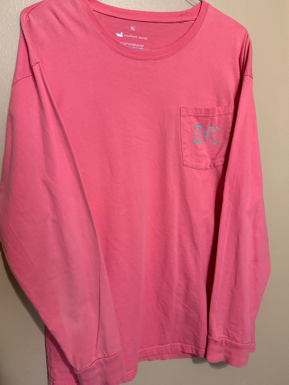 Southern Marsh Long-Sleeve Pocket Tee in Hot Pink
